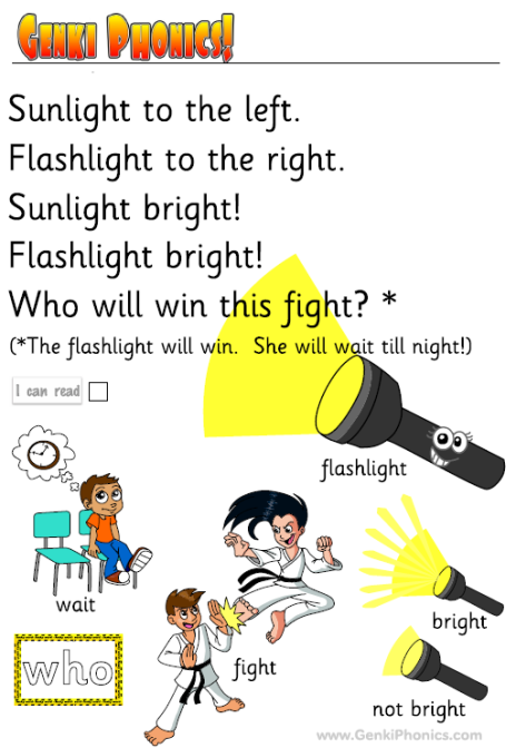 new phonics story for you: a light fight at night