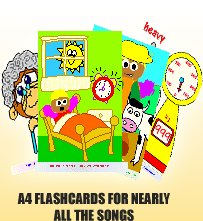 A4 Flashcards for nearly all the songs